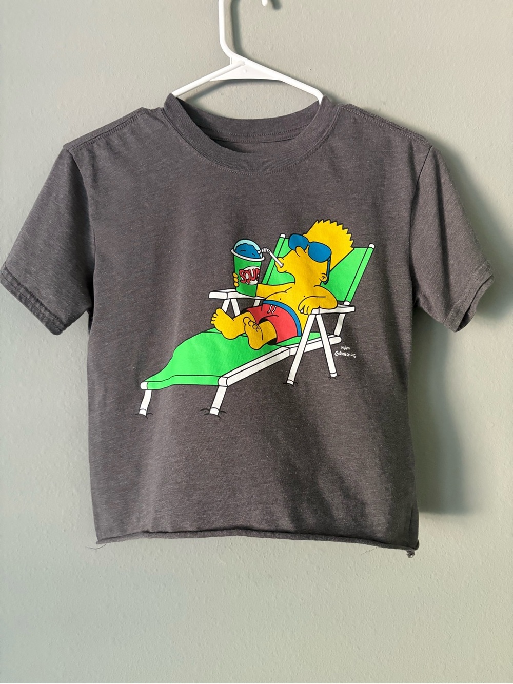 The Simpsons Women's Small Charcoal Grey Bart Simpson Crop Graphic Tee